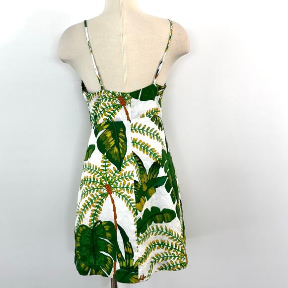 Farm Rio Tropical Forest Linen Mini Dress Off-White Green S - Picture 11 of 16